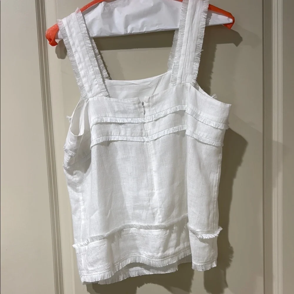 J. Crew White Ruffled Strap Linen Tank with back zipper